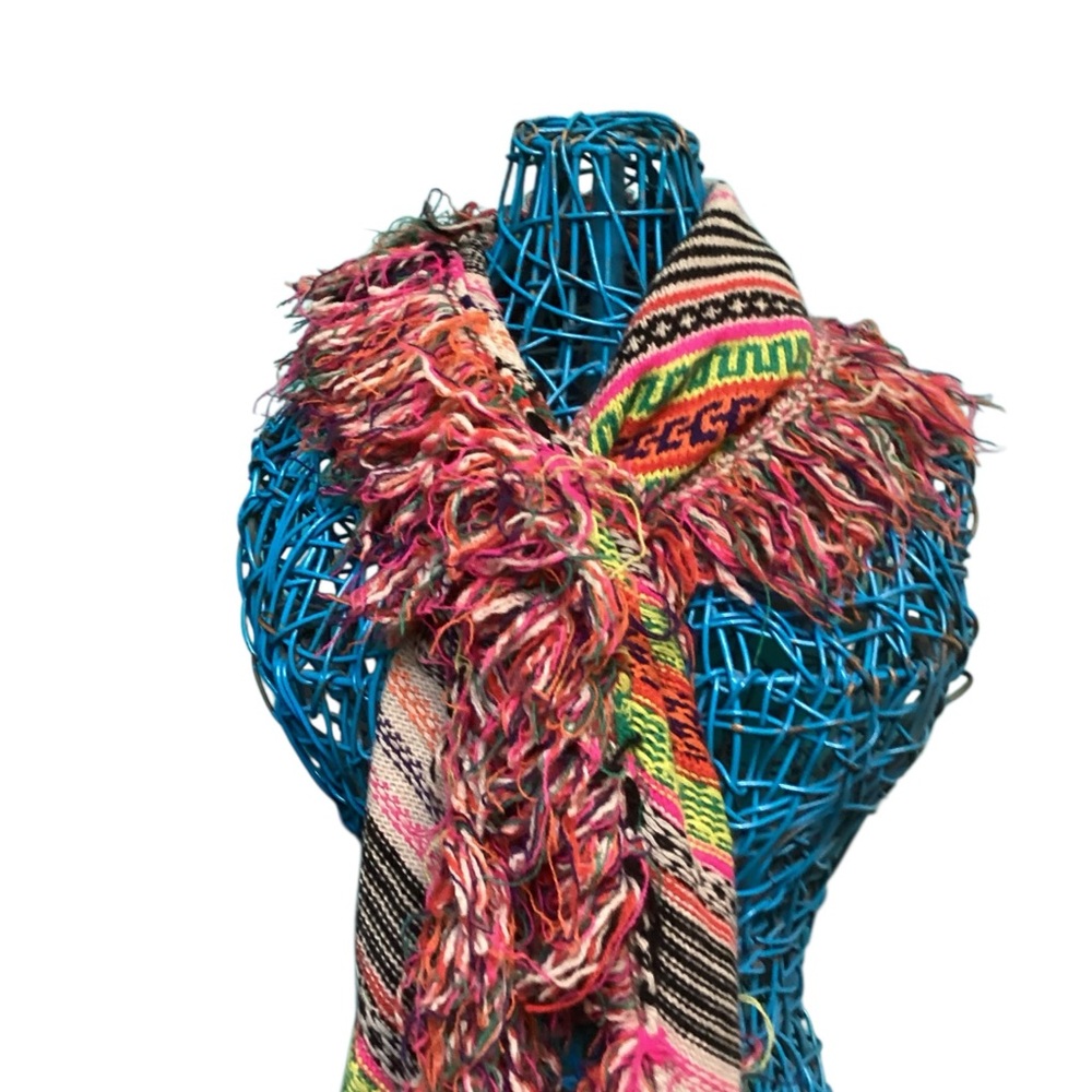 Free People Multi Color Fringe Scarf~Bright Colors~Hill tribe/Mayan -NWT - Picture 2 of 4